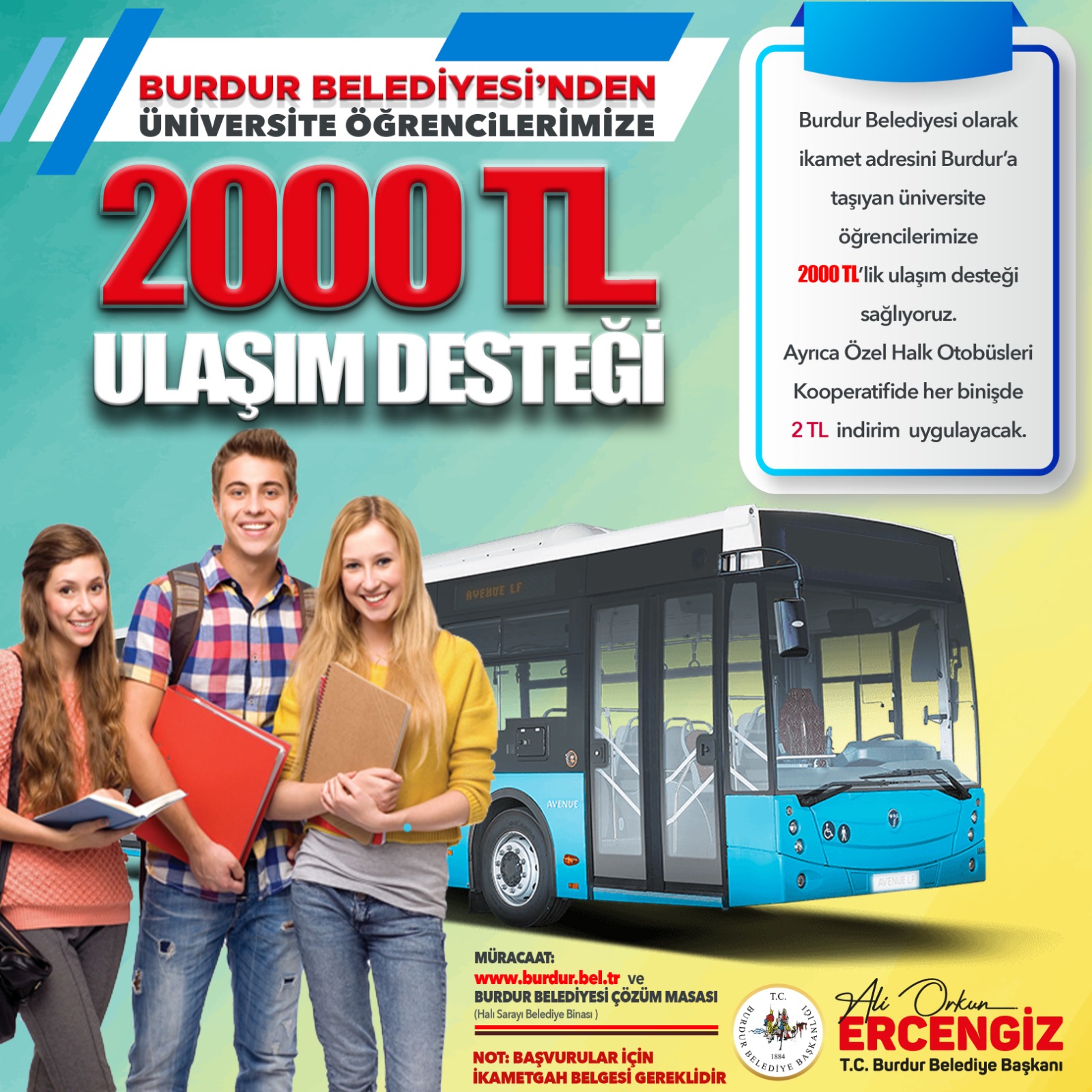 İkametini Burdur’a alan öğrenciye 2000 TL ulaşım desteği