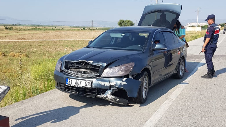 Trafik kazasında otomobil koyuna çaptı